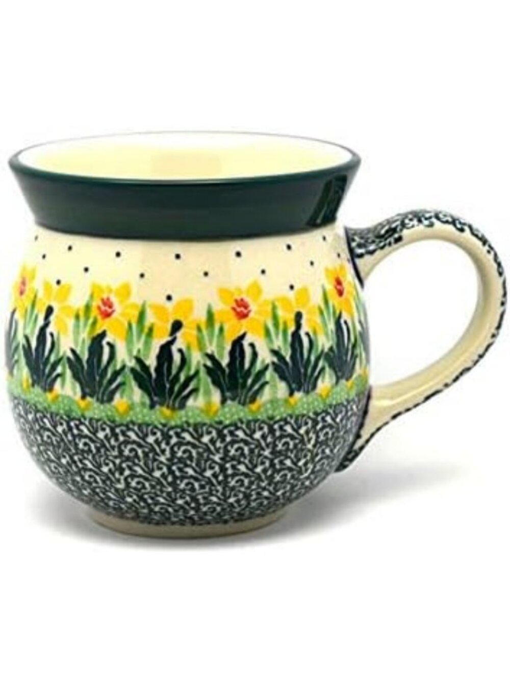 Handcrafted 15 oz Polish Pottery Mug - Colorful Daffodil Design, Unique Gift